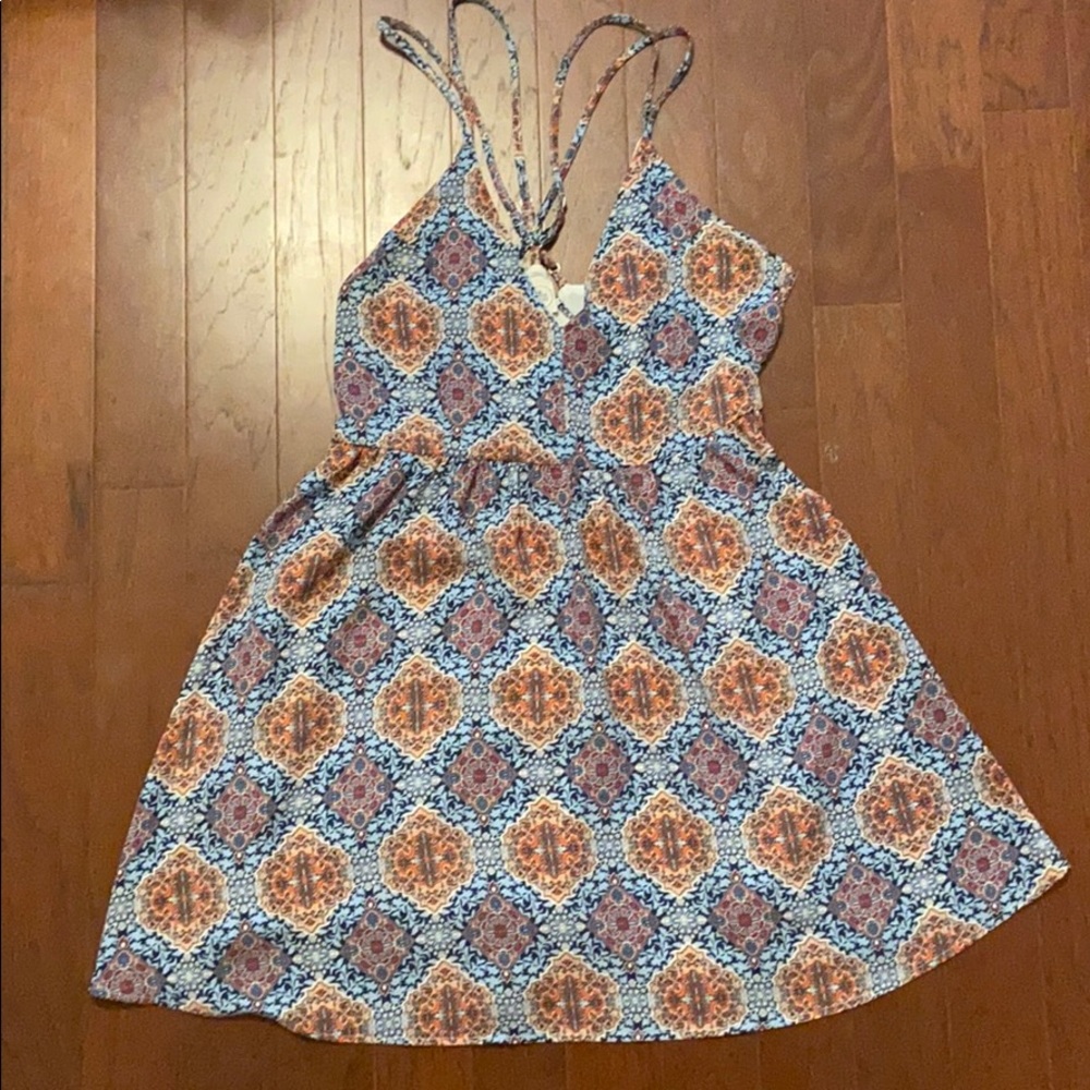 Blue and Coral Floral Summer Dress